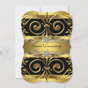 Black and Gold Quinceanera Invitation