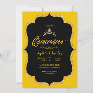 Black and gold Quinceanera Invitation