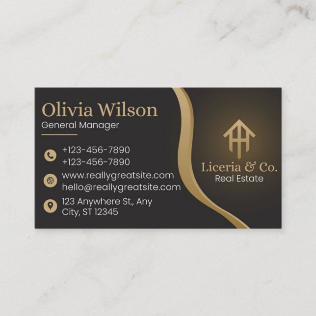  Black and Gold Real Estate Business Card (Front)