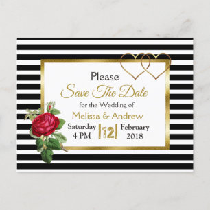 Black and Gold Red Rose Save the Date Postcards