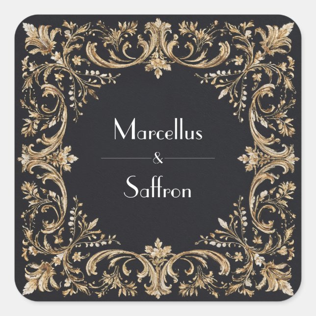 Black and Gold Regal Border Wedding Sticker (Front)