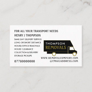 Black and Gold Removal Van, Removal Company Business Card