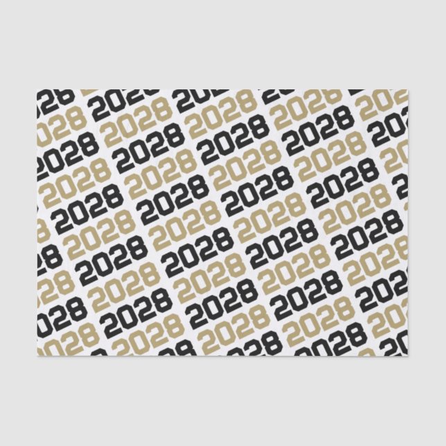 Black and Gold Repeating Class Year Graduation Tissue Paper (Front)