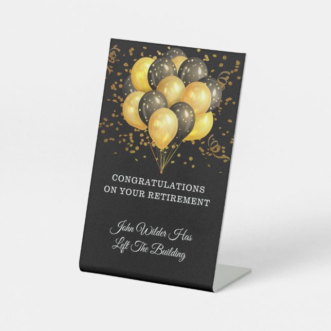 Black And Gold Retirement Banner Pedestal Sign (Front)