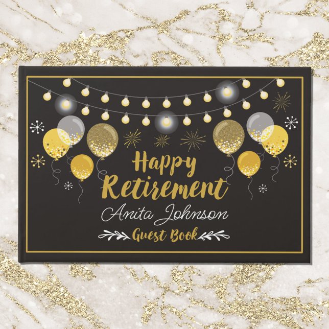Black and Gold Retirement Party Guest Book (Close up)