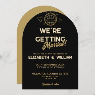 Black And Gold Retro Disco Groovy Wedding Invitation