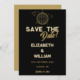 Black And Gold Retro Disco Groovy Wedding Save The Date
