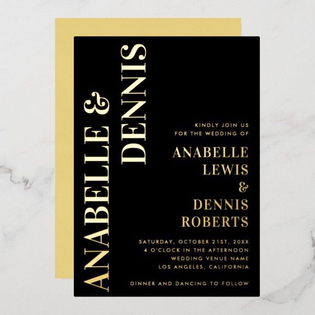Black and Gold Retro Font Minimalist Wedding Real (Front/Back)