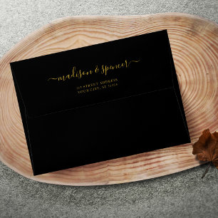 Black and Gold Return Address Handwritten Wedding  Envelope