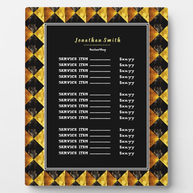 Black And Gold Rhombus Barber Shop Plaque (Front)