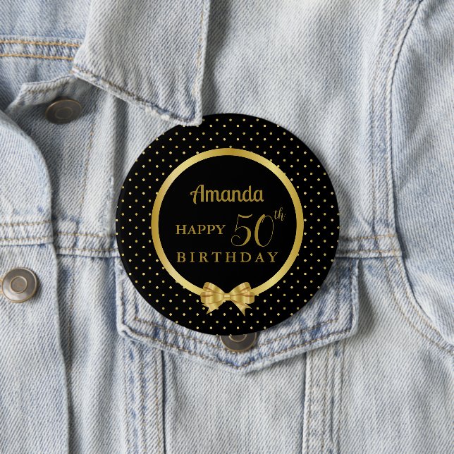 Black And Gold Ribbon Elegant 50th Birthday 10 Cm Round Badge (In Situ)