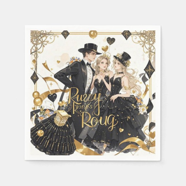Black and gold, Rich luxury, Moulin rouge style Napkin (Front)