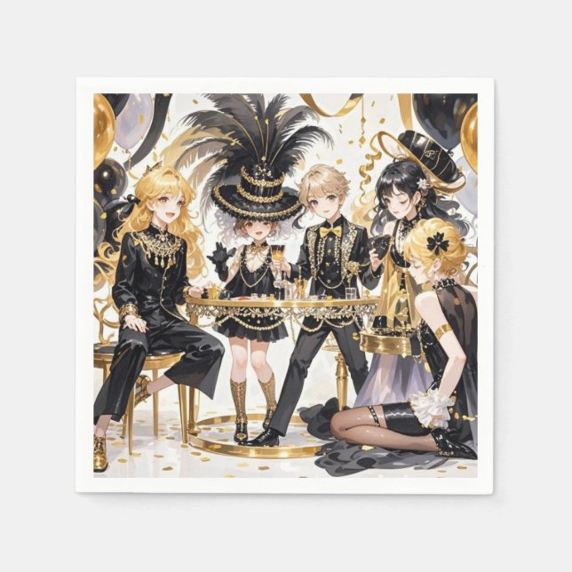 Black and gold, Rich luxury, Moulin rouge style Napkin (Front)