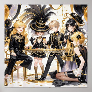 Black and gold, Rich luxury, Moulin rouge style Poster