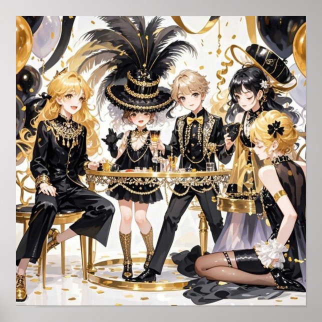 Black and gold, Rich luxury, Moulin rouge style Poster (Front)