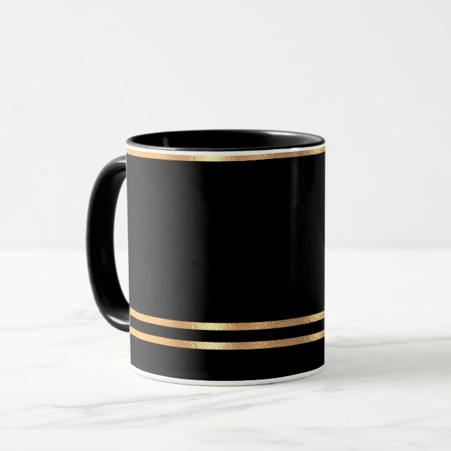 Black and Gold Rimmed  Mug (Front Left)