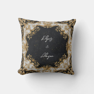 Black and Gold Rococo Frame Wedding Sticker Cushion