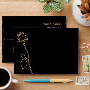 Black and Gold Rose bud Wedding Envelope