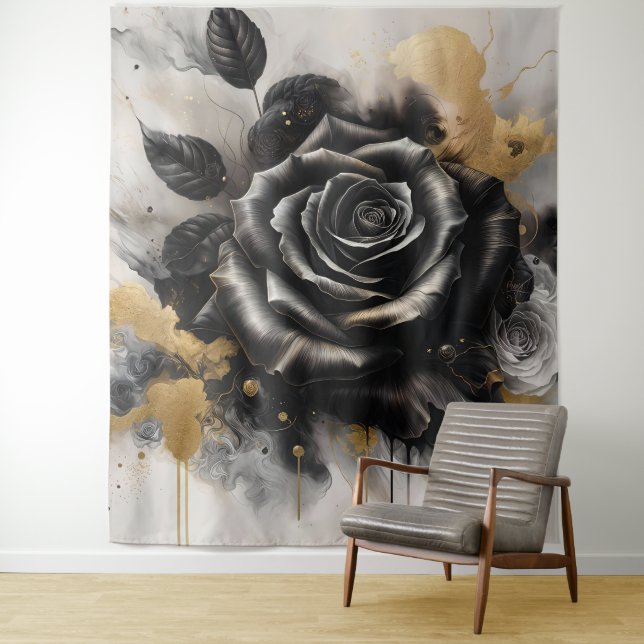 Black and Gold Rose Tapestry (In Situ)