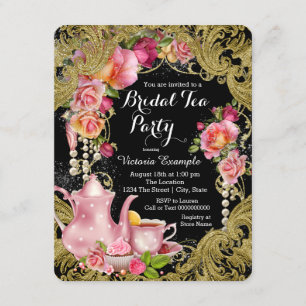 Black and Gold Rose Tea Party Invitation