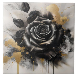 Black and Gold Rose Tile
