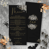 Black And Gold Roses Floral Gothic Wedding Dinner