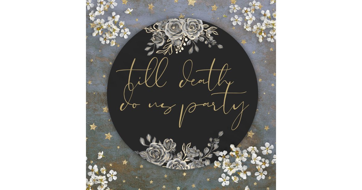 Black And Gold Roses Floral Gothic Wedding Favour Classic Round Sticker ...