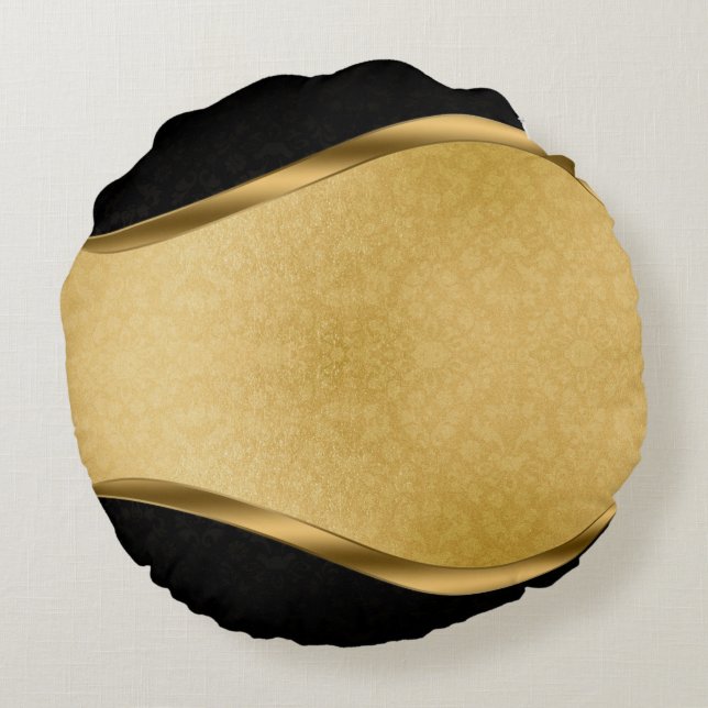 Black and Gold Round Pillow (Back)