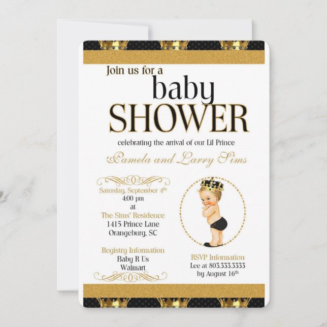 Black and Gold Royal Prince Baby Shower Invitation (Front)