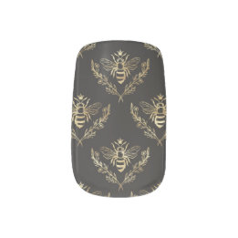 Black and Gold Royal Queen Bee Honey Bee Pattern Minx Nail Art