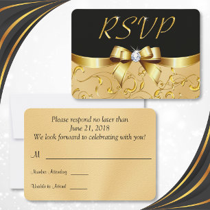 Black and Gold RSVP Cards, Customisable, Your Text Card