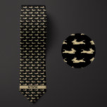 Black and Gold Running Dachshund Tie<br><div class="desc">A truly personalised neck tie featuring a pattern of gold dachshunds running back and forth and a gold monogram, a whimsical design that will appeal to any weiner dog dad who loves the breed while maintaining a sense of style. Be sure to check out our matching dachshund pattern socks to...</div>
