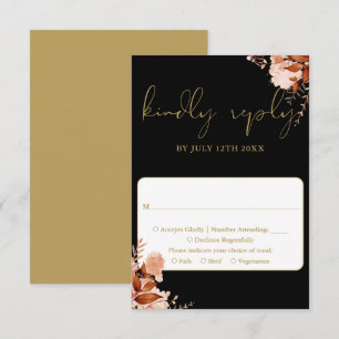 Black And Gold Rustic Floral Wedding RSVP Card