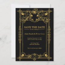 Black and Gold Rustic Save The Date Invitation
