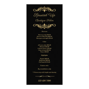Black and Gold Salon Rack Pricing Business Cards