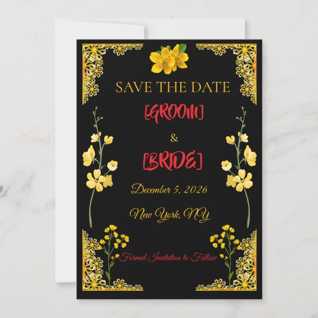 Black and Gold Save the Date Card (Front)
