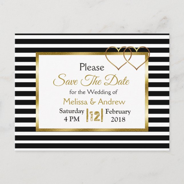 Black and Gold Save the Date Postcards (Front)
