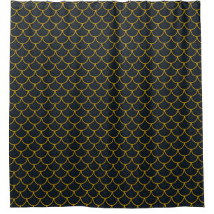 Black and Gold Scalloped Scale Pattern Shower Curtain