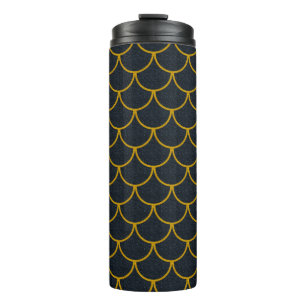 Black and Gold Scalloped Scale Pattern Thermal Tumbler
