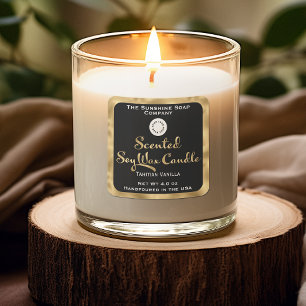 Black and gold scented soy wax candle label w logo