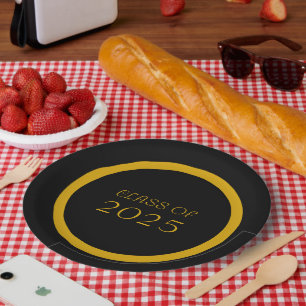 Black and Gold School Colours and Class Year Paper Plate