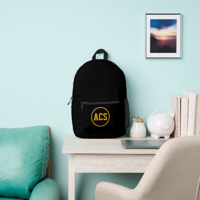 Black and Gold School Colours and Letters Printed Backpack (Insitu)
