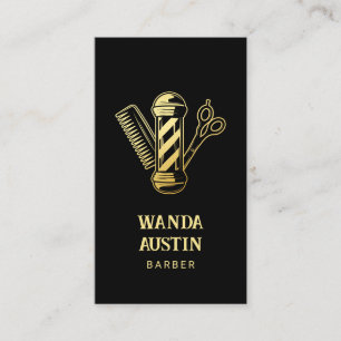 black and gold scissor comb barber pole barbershop business card
