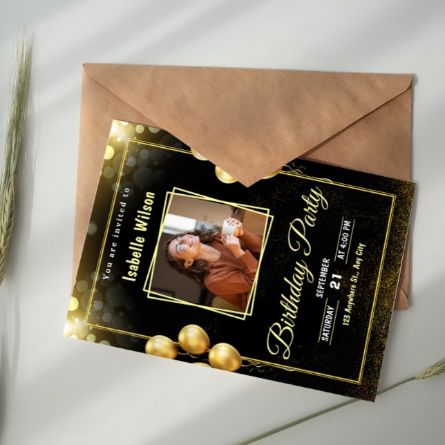 Black and Gold Scribbles Birthday Party Invitation (Creator Uploaded)