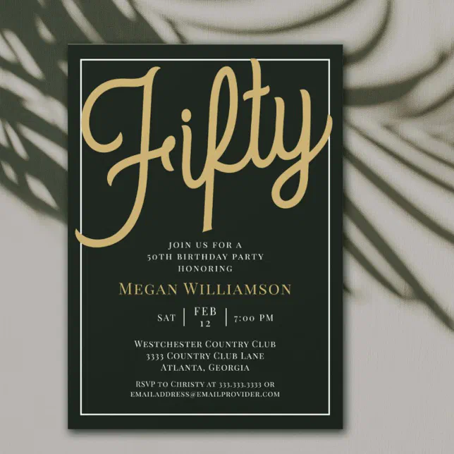 50th Script Black and Gold Script 50th Birthday Invitation | Zazzle