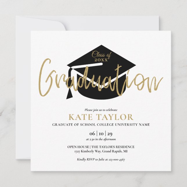 Black And Gold Script Graduation Party Invitation (Front)