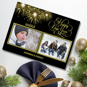 Black and gold Script Happy New year Holiday Postcard