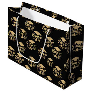 Black and Gold script I did it Graduation Large Gift Bag