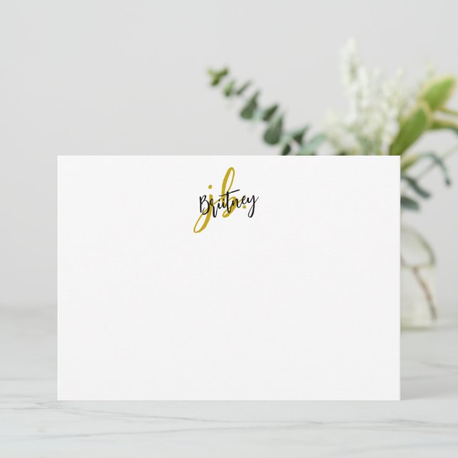 Black and Gold Script Monogram Card (Standing Front)