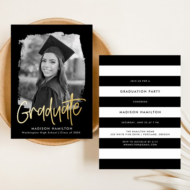 Black and Gold Script Photo Graduation Party (Creator Uploaded)
